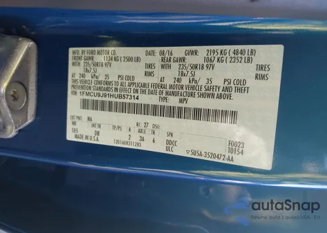 2017 Ford Escape Titanium z USA, uszkodzony, nr VIN 1FMCU9J91HUB57314